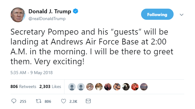 2018-05-09-08_37_08-Donald-J.-Trump-on-Twitter_-_Secretary-Pompeo-and-his-“guests”-will-be-landing-a Trump Goes On Attack In AM Twitter Rant About Stripping Media Credentials Like A Nazi Donald Trump Featured Politics Social Media Top Stories 
