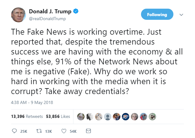 2018-05-09-11_00_56-Donald-J.-Trump-on-Twitter_-_The-Fake-News-is-working-overtime.-Just-reported-th Drudge Report Turns On Trump In Humiliating Fashion After Donald's AM Assault On Media Donald Trump Featured Media Politics Social Media Top Stories 