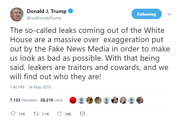 2018-05-14-17_43_16-Donald-J.-Trump-on-Twitter_-_The-so-called-leaks-coming-out-of-the-White-House-a Trump Goes On Twitter For Psychotic Monday Afternoon Rampage About The Government Donald Trump Featured Politics Social Media Top Stories 
