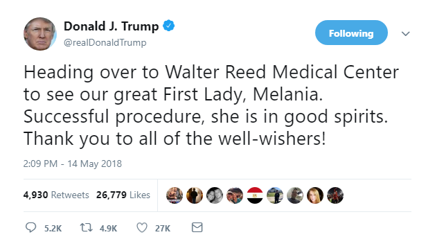2018-05-14-17_43_36-Donald-J.-Trump-on-Twitter_-_Heading-over-to-Walter-Reed-Medical-Center-to-see-o Trump Goes On Twitter For Psychotic Monday Afternoon Rampage About The Government Donald Trump Featured Politics Social Media Top Stories 
