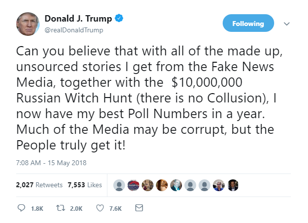 2018-05-15-10_13_53-Donald-J.-Trump-on-Twitter_-_Can-you-believe-that-with-all-of-the-made-up-unsou Trump Goes On Psycho Anti-Mueller Twitter Rant Like A Scared Future Prison B*tch Donald Trump Featured Politics Social Media Top Stories 