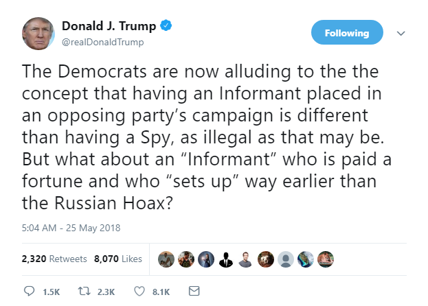 2018-05-25-08_21_14-Donald-J.-Trump-on-Twitter_-_The-Democrats-are-now-alluding-to-the-the-concept-t Trump Pops Morning Pills, Goes On Weird Six-Tweet Rant Like A Lonely Old Drug Addict Donald Trump Featured Politics Social Media Top Stories 