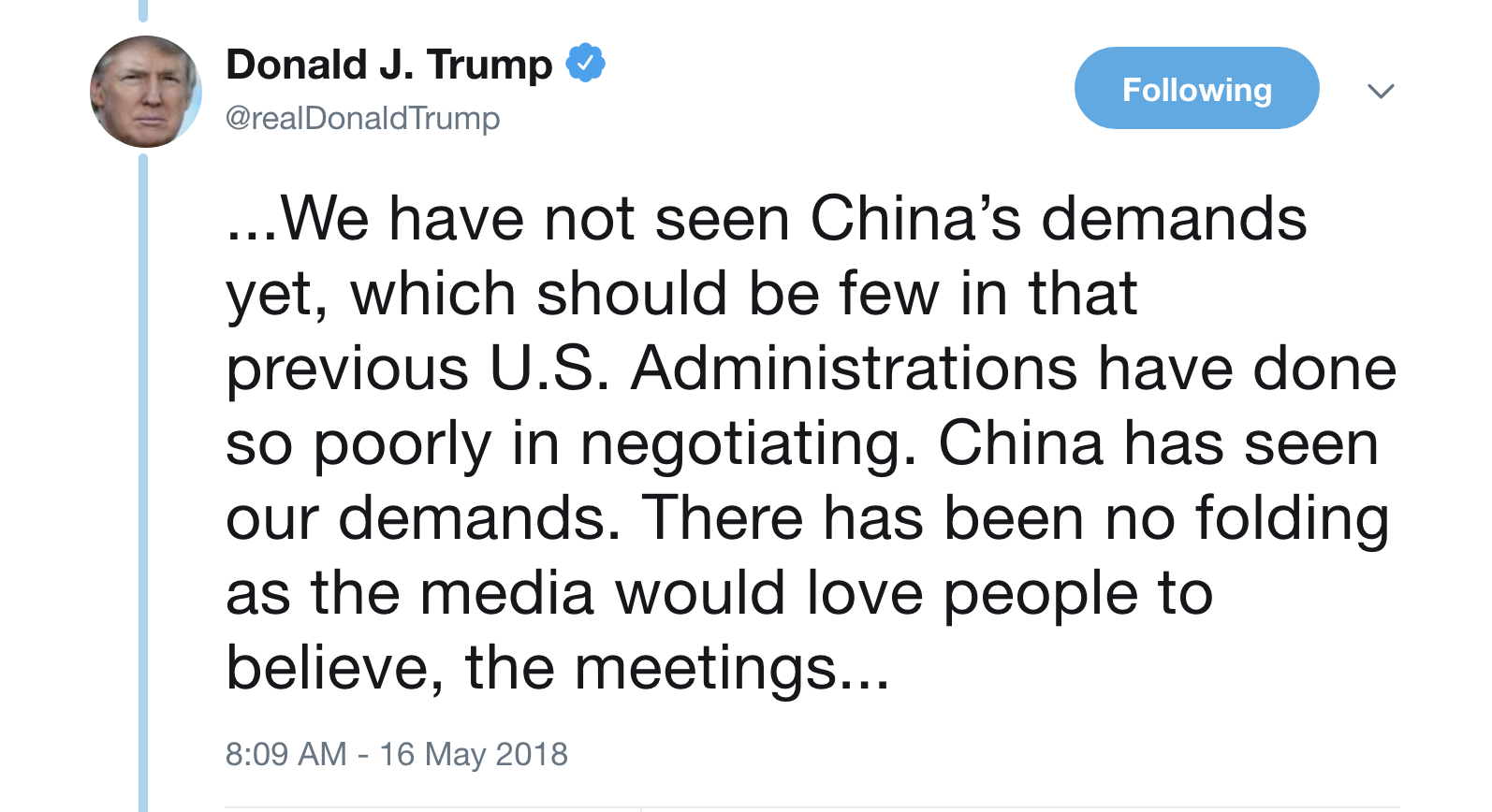 Screen-Shot-2018-05-16-at-8.15.48-AM Trump Responds To $500 Million China Gift Scandal On Twitter Like A Traitor To U.S. Corruption Crime Donald Trump Foreign Policy Politics Top Stories 