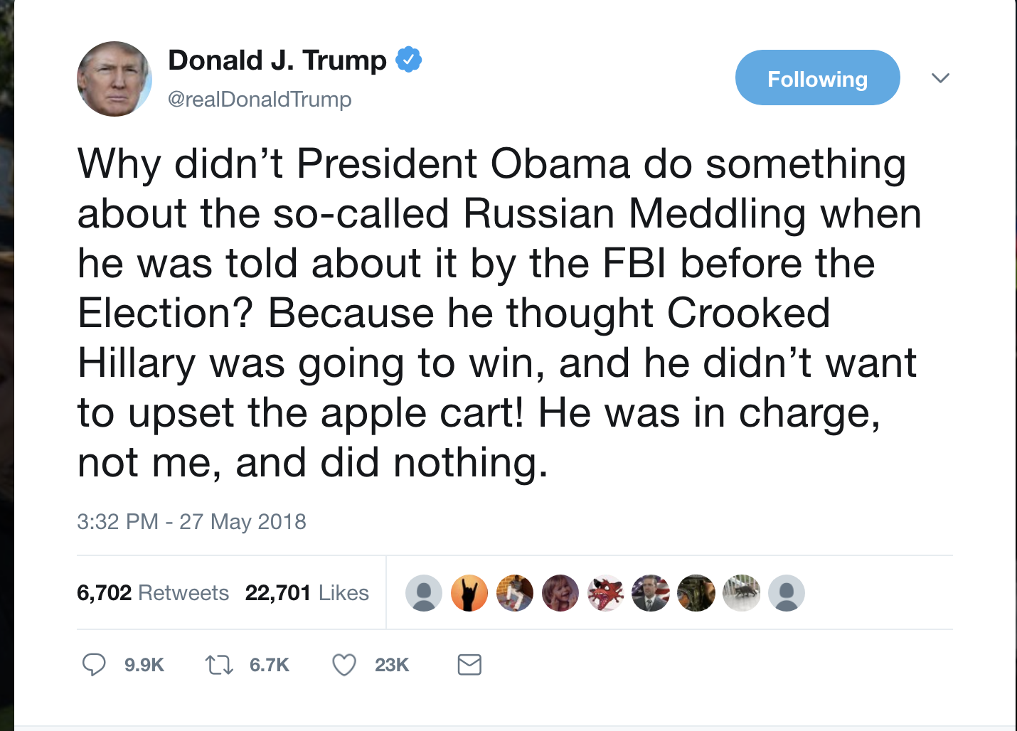 Screen-Shot-2018-05-27-at-4.10.26-PM Trump Goes Bonkers & Tweets Insane Sunday Evening Attack On Obama Like A Nut-Job Corruption Crime Donald Trump Election 2016 Politics Russia Top Stories 