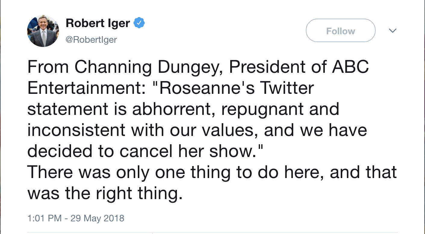 Screen-Shot-2018-05-29-at-1.50.29-PM CEO Of Disney Responds To ABC Cancelling 'Roseanne' Like A Boss; Conservatives Wig Black Lives Matter Donald Trump Politics Racism Top Stories 