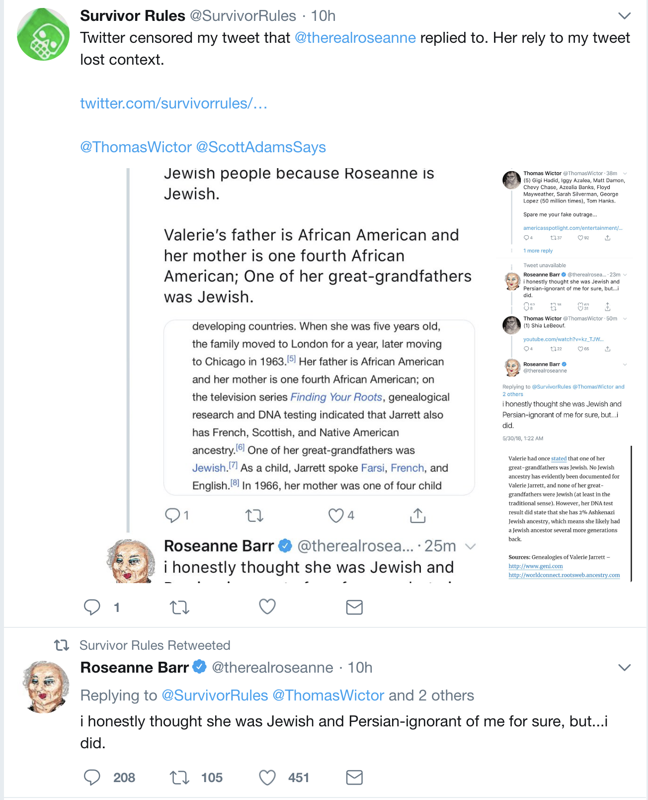 Screen-Shot-2018-05-30-at-10.49.12-AM Roseanne Continues Unleashing Unbelievable Stupidity On Her Twitter Page Like A Derp Black Lives Matter Corruption Donald Trump Media Politics Racism Top Stories 