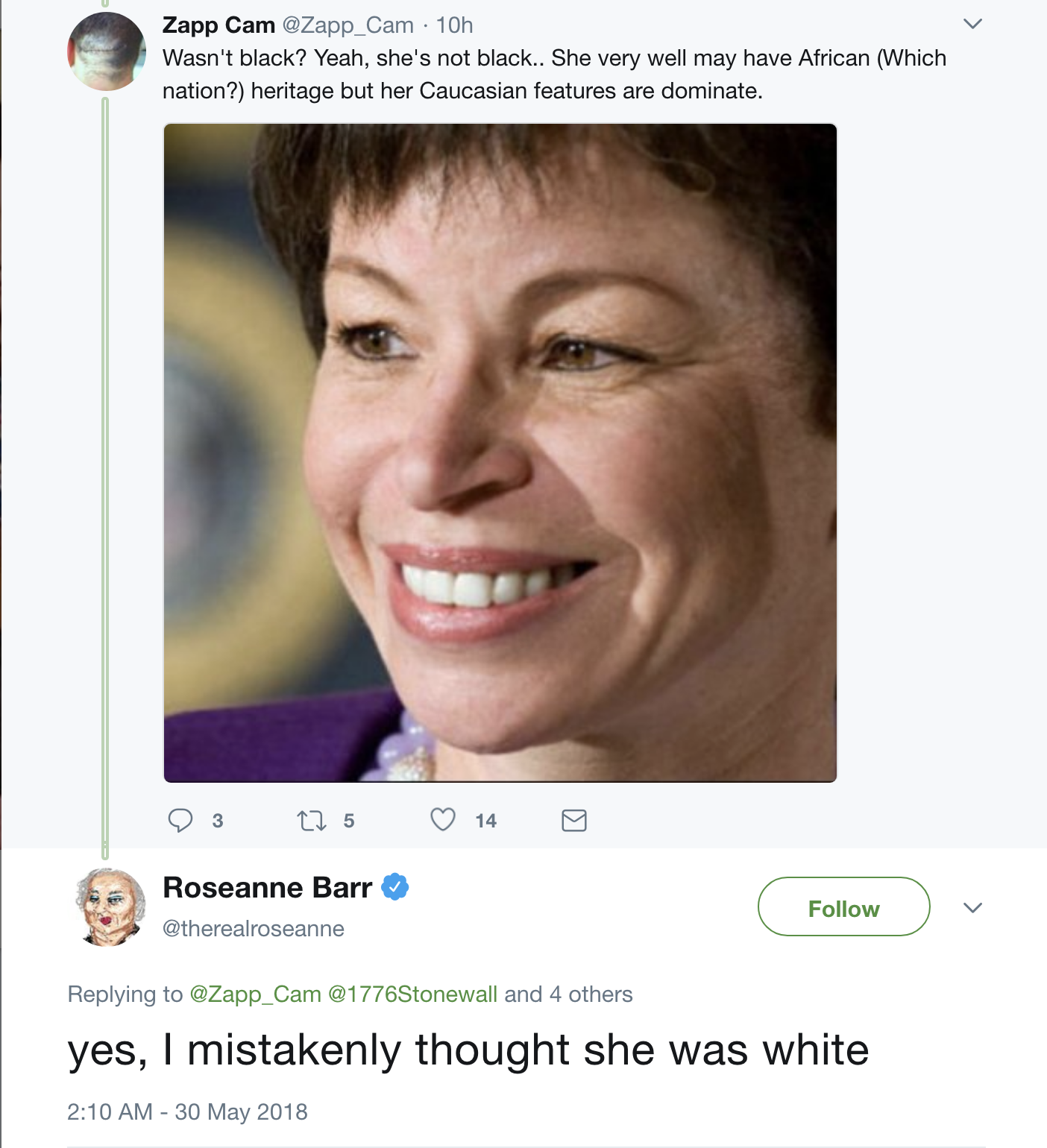 Screen-Shot-2018-05-30-at-11.16.55-AM Roseanne Continues Unleashing Unbelievable Stupidity On Her Twitter Page Like A Derp Black Lives Matter Corruption Donald Trump Media Politics Racism Top Stories 