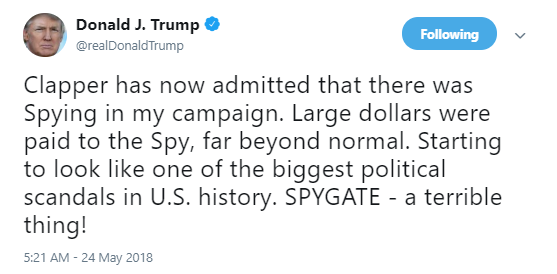 clapper Trump Loses It On Twitter Over 'SPYGATE,' Blatantly Lies About Televised Interview (VIDEO) Donald Trump Politics Social Media Top Stories 