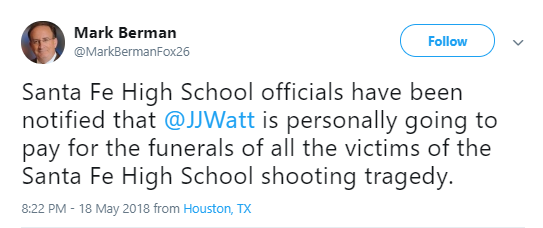 jj-watt Football Star Makes Announcement To Families Of Santa Fe High Mass Shooting Victims Donald Trump Politics Social Media Top Stories 