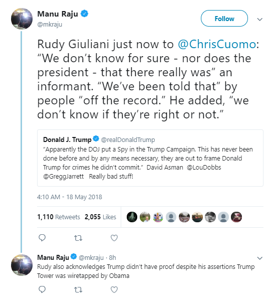 manu Rudy Giuliani Breaks With Trump About FBI Informant Rant - Contradicts Donald Again Corruption Donald Trump Politics Top Stories 