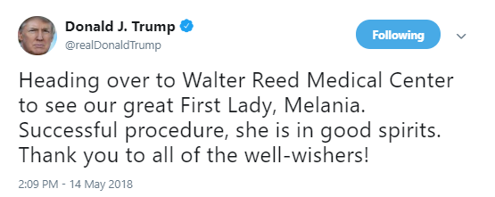 trump-melania Trump Tweets Message Of Support To Hospitalized Melania While Ranting Like A Lunatic Donald Trump Politics Social Media Top Stories 