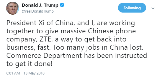 zte Trump Reveals His New Chinese Loan Scandal During Tuesday Morning Twitter Storm Donald Trump Economy Politics Social Media Top Stories 