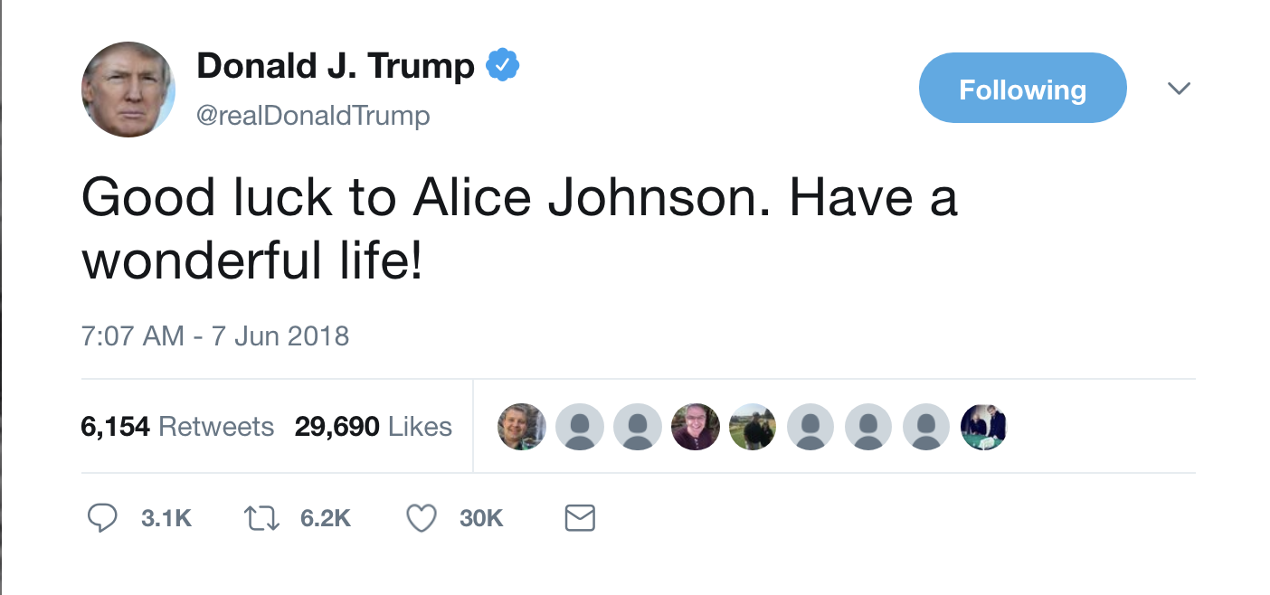 Screen-Shot-2018-06-07-at-8.13.16-AM Trump Gloats About Alice Johnson On Twitter - Gets Swift Reminder That He Sucks Corruption Crime Domestic Policy Donald Trump Politics Top Stories 