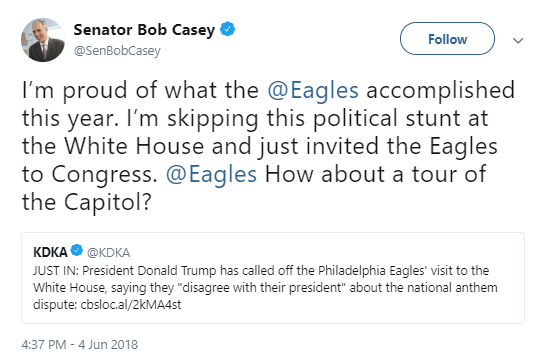 bob-casey Philadelphia Eagles Player Goes Ballistic On 'Fox News' For Use Of Deceptive Image Donald Trump Politics Social Media Top Stories 