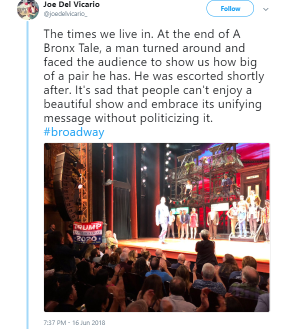 del-vic Trump Supporter Disrupts Robert De Niro's Broadway Show - Gets The Boot Immediately Celebrities Donald Trump Politics Social Media Top Stories 