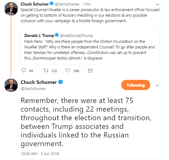 schumer Trump Tweets Sunday Afternoon Gibberish Message To America Like A Scared Old Man Corruption Donald Trump Politics Social Media Top Stories 