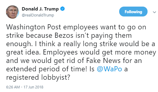 trump-wapo Trump Finishes Brunch, Tweets At Jeff Bezos, & Regrets It In 7 Hilarious Seconds Donald Trump Media Politics Social Media Top Stories 