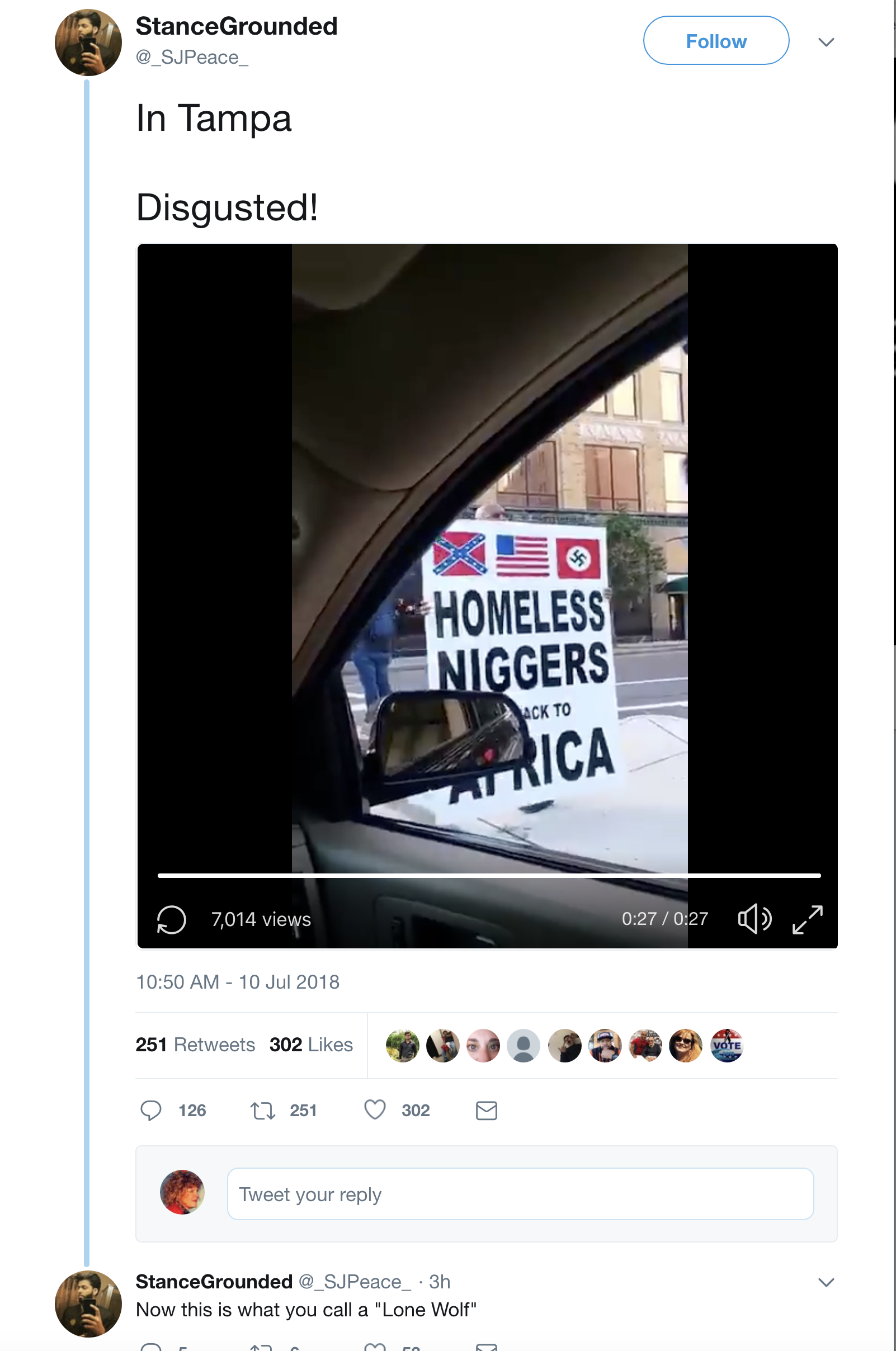 Screen-Shot-2018-07-10-at-2.24.41-PM Black White Supremacist Holds 'N*ggers Back To Africa' Sign & Gets Blasted On Video Activism Racism 
