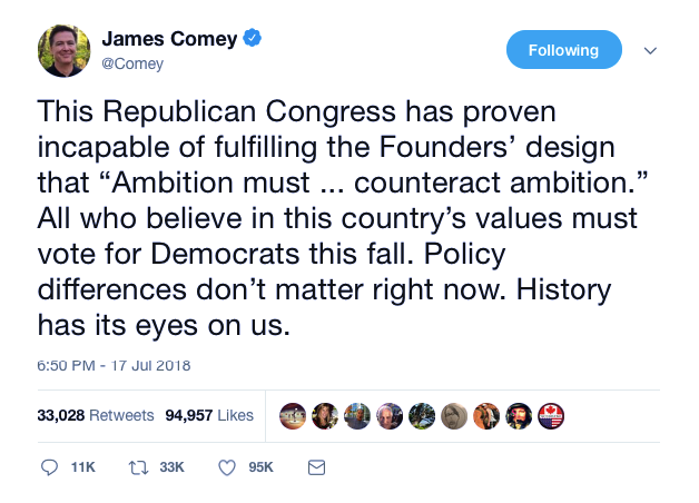 Screenshot-at-Jul-18-08-51-55 James Comey Returns & Tweets Heroic Message To America - Goes Viral In 6 Seconds Flat Corruption Donald Trump Featured Politics Russia Social Media Top Stories 
