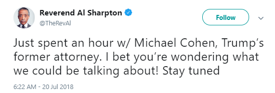 sharpton Michael Cohen Reveals A New Interview On Twitter That Has Donald Fighting Mad (IMAGE) Donald Trump Media Politics Social Media Top Stories 