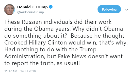 trump-wah-wah Trump Just Blamed Obama For Mueller's Latest Russia Indictments Like A Giant Wank Donald Trump Politics Social Media Top Stories 
