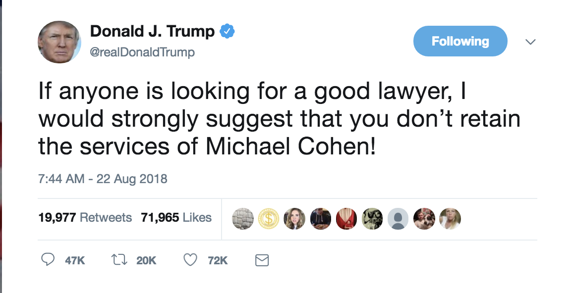 Screen-Shot-2018-08-22-at-10.20.21-AM Cohen Just Deleted An Old Tweet About Prison That He Does Not Want You To See Corruption Crime Donald Trump Election 2016 Politics Russia Top Stories 