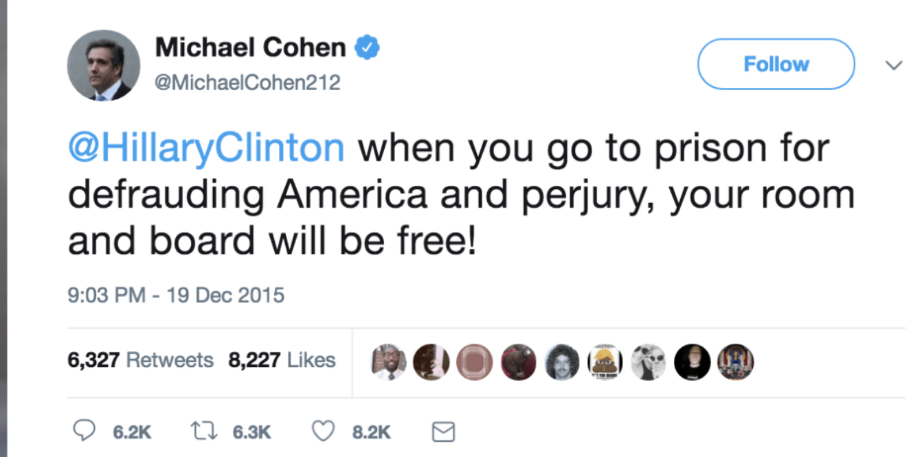 Screen-Shot-2018-08-22-at-10.32.02-AM Cohen Just Deleted An Old Tweet About Prison That He Does Not Want You To See Corruption Crime Donald Trump Election 2016 Politics Russia Top Stories 