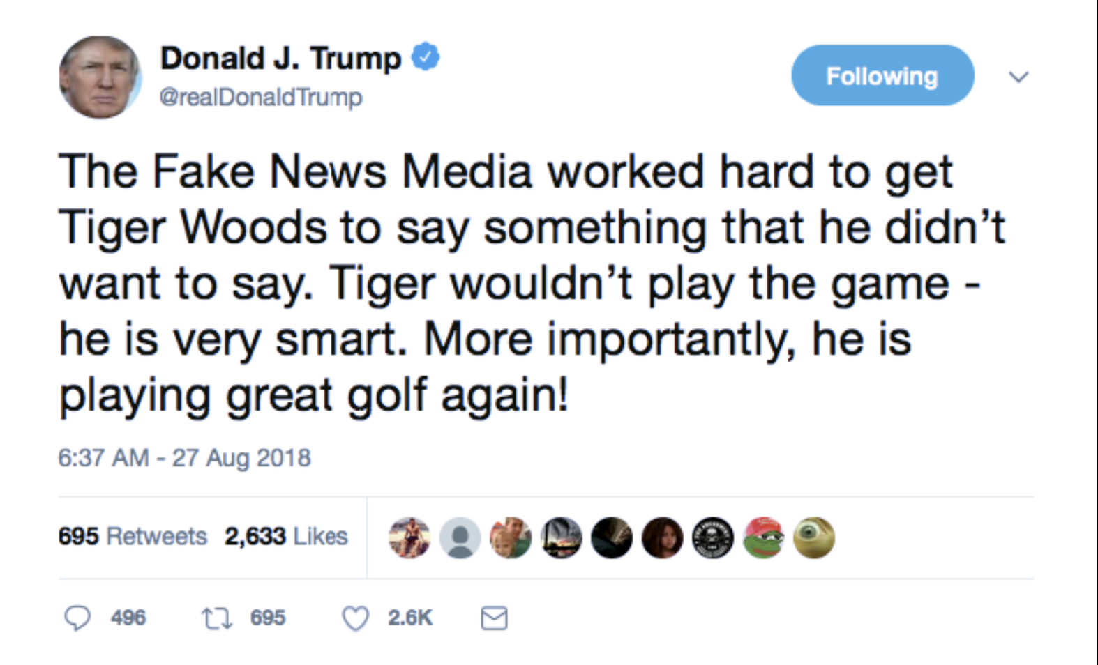 Screen-Shot-2018-08-27-at-8.42.30-AM Trump Goes Off On Twitter About Golfer Tiger Woods Like An Escaped Mental Patient Celebrities Donald Trump Politics Sports Top Stories 