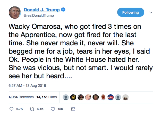Screenshot-at-Aug-13-09-49-19 Trump Hits Back At Omarosa On Twitter For Leaking Private Recording, Grab Your Popcorn Donald Trump Featured Politics Social Media Top Stories 
