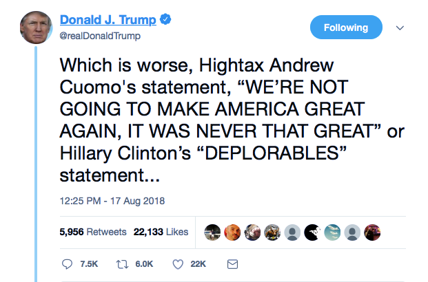 Screenshot-at-Aug-17-16-59-07 Trump Hurls Insults At NY Gov. Cuomo On Twitter & Regrets It In 6 Seconds Flat (IMAGE) Donald Trump Featured Politics Social Media Top Stories 