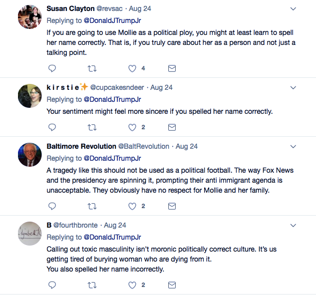 Screenshot-at-Aug-25-17-50-50 Trump Jr. Tweets Phony Show Of Emotion - Glaring Spelling Error Speaks Volumes Donald Trump Featured Immigration Politics Racism Social Media Top Stories 