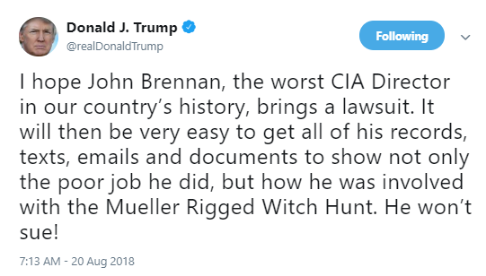 brennan-trump-one Trump Furiously Attacks John Brennan Yet Again During Angry Monday AM Online Rant Corruption Donald Trump Politics Social Media Top Stories 