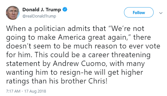 cuomo-two President Trump Attacks N.Y. Governor Cuomo On Twitter Like A Scared Future Felon Donald Trump Politics Top Stories 