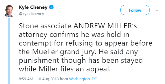 miller BREAKING: Roger Stone Aide Held In Contempt Of Court & Robert Mueller Is The Reason Donald Trump Politics Russia Top Stories 