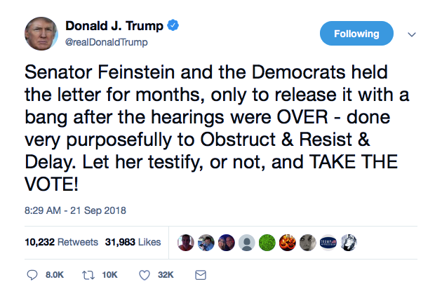 Screenshot-at-Sep-21-12-43-39 Trump Attacks Dianne Feinstein On Twitter For Not Violating Alleged Victim's Privacy Donald Trump Featured Politics Social Media Top Stories 