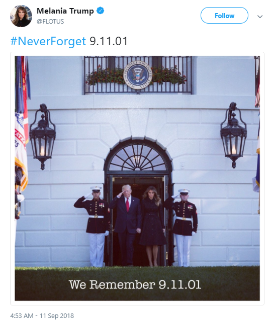 melania-911 Lazy Melania Trump Tweets A Single Hashtag About 9/11 & Regrets It In 6 Seconds Flat Donald Trump Politics Social Media Top Stories 