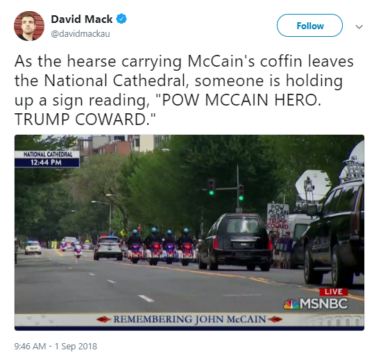 pro Protester Sticks It To Trump On National TV During McCain Funeral Procession (IMAGE) Activism Donald Trump Politics Social Media Top Stories 