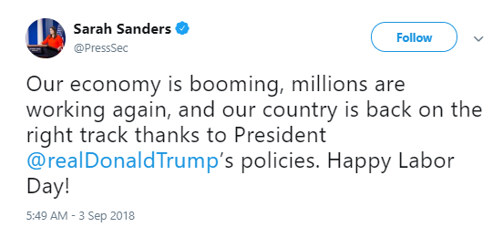sanders-ld1 Trump Tweets Desperate Garbage For Some Quick Labor Day Afternoon Attention Donald Trump Economy Politics Social Media Top Stories 