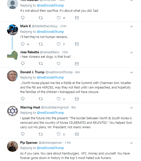 six8 Trump Tweets About Korean War Soldier Remains & Gets Pummeled Within Seconds Donald Trump Politics Social Media Top Stories 