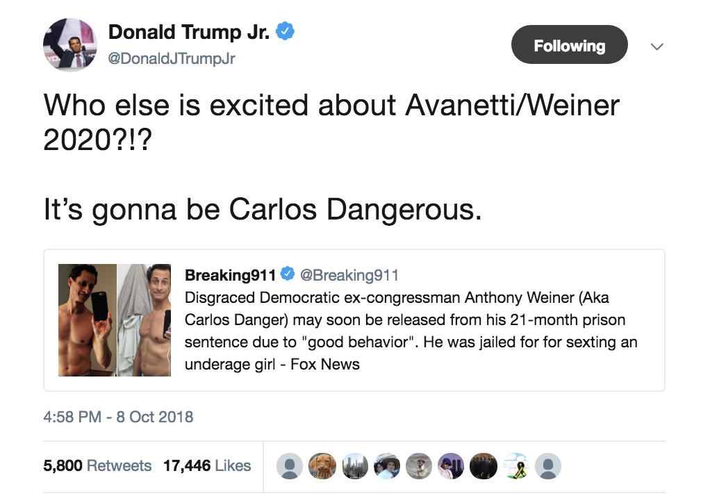 Screen-Shot-2018-10-09-at-12.32.17-PM Trump Jr. Gets Smashed On Twitter By Stormy Daniels' Lawyer & It's Perfect Corruption Crime Donald Trump Election 2020 Politics Top Stories 