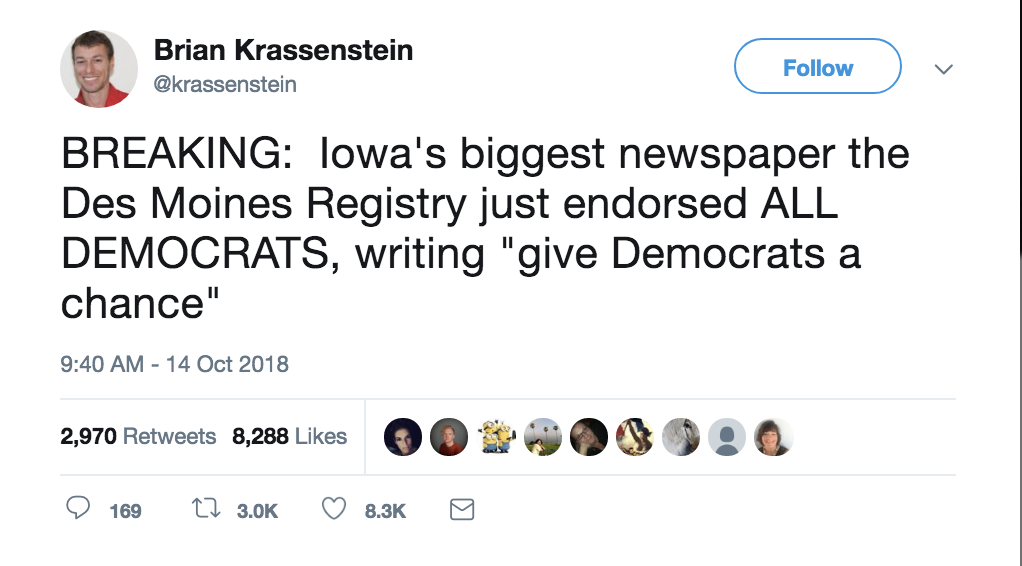 Screen-Shot-2018-10-14-at-2.23.01-PM Iowa's Top Newspaper Delivers Major Blow To GOP Election Chances Corruption DACA Domestic Policy Donald Trump Election 2018 Election 2020 Politics Top Stories 