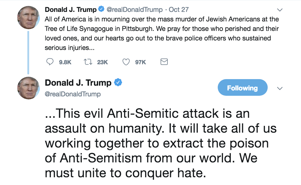 Screen-Shot-2018-10-29-at-8.03.13-AM1 Jewish Community Tells Inciter-In-Chief To Stay Away After Synagogue Remarks Anti-Semitism Corruption Crime Donald Trump Gun Control Politics Top Stories 