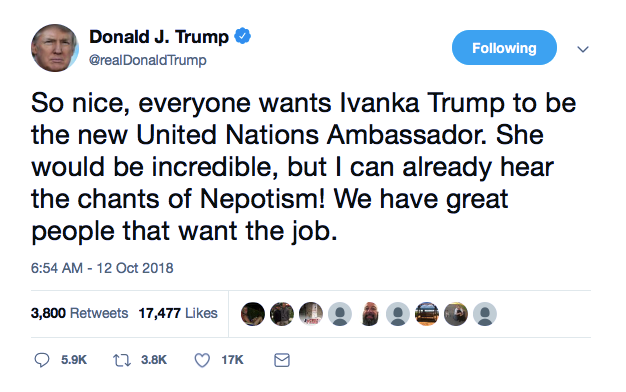 Screenshot-at-Oct-12-10-28-43 Trump Wakes Up & Tweets Ivanka Trump For UN Ambassador Message Like A Lunatic Donald Trump Featured Politics Social Media Top Stories 