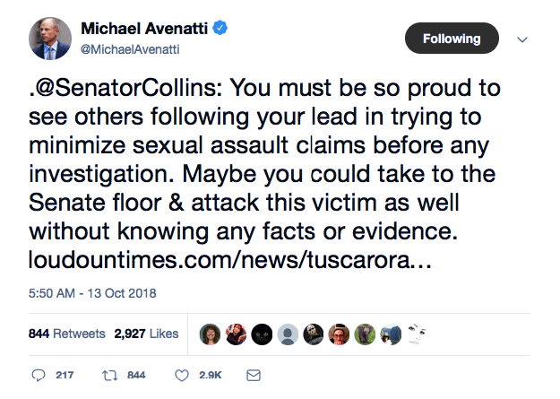 Screenshot-at-Oct-13-09-23-56 Michael Avenatti Goes For Susan Collins' Jugular On Twitter Like A Hero Featured Me Too Politics Sexual Assault/Rape Top Stories 