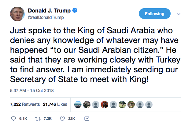 Screenshot-at-Oct-15-09-36-40 Trump Makes Monday Saudi King Announcement Via Twitter Like A Derp Donald Trump Featured Politics Social Media Top Stories 