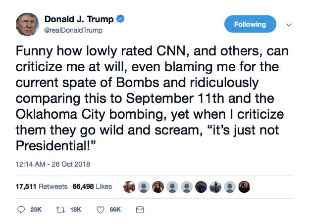 Screenshot-at-Oct-26-08-23-13 Trump Tweets 3AM Insults At CNN Hrs After Building Evacuated For 2nd Time Donald Trump Featured Politics Social Media Top Stories 