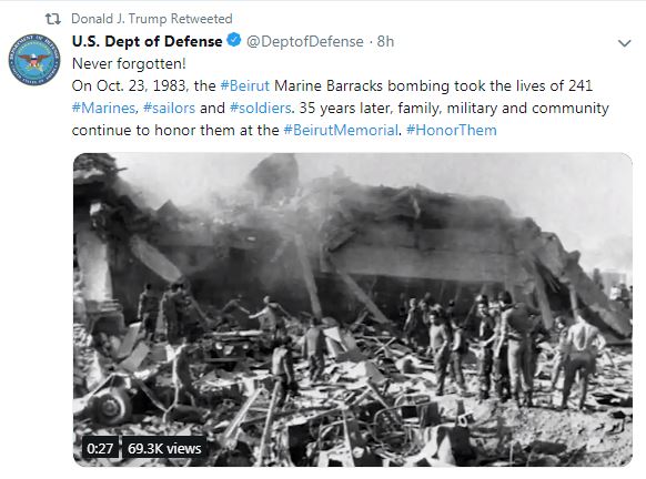 trumpretweet10.23 Trump Retweets Beirut Massacre Remembrance & Instantly Regrets It Donald Trump Featured Terrorism Top Stories 