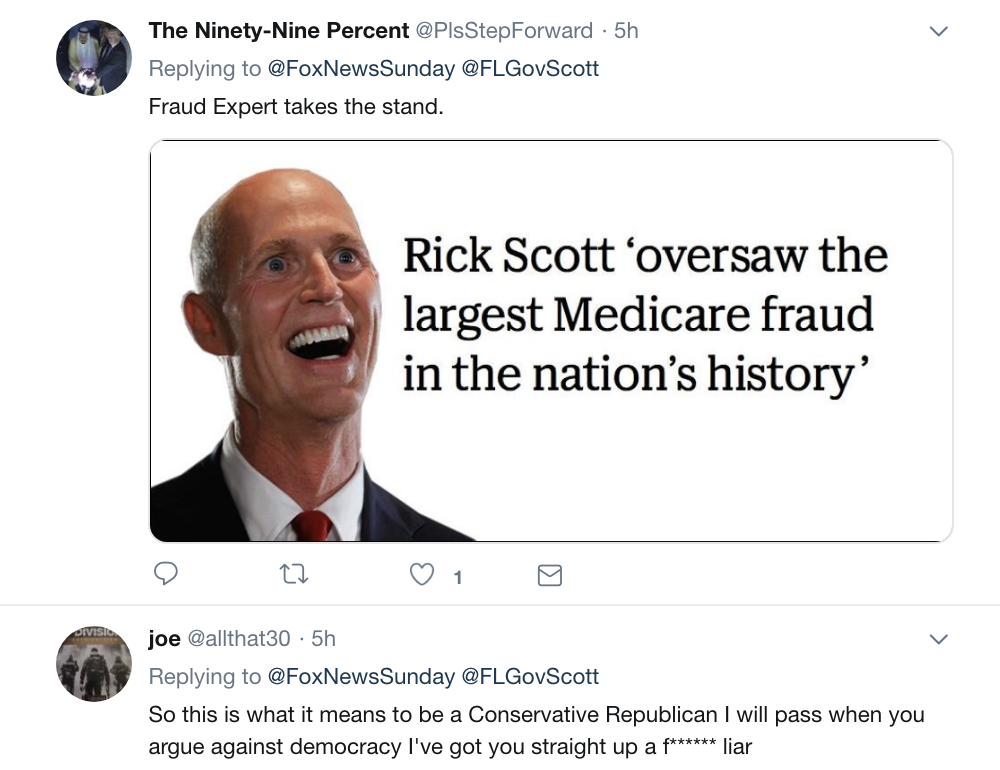 Screen-Shot-2018-11-11-at-2.39.49-PM Florida Governor Rick Scott Freaks Out On 'Fox News Sunday' Like A Loser Corruption Election 2018 Politics Top Stories 