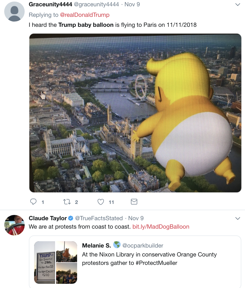 Screen-Shot-2018-11-11-at-4.23.25-PM Baby Trump Balloon Follows Donald To Paris - Protesters Use It To Mock Him Uncategorized 