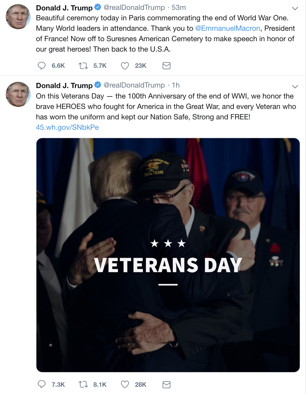 Screen-Shot-2018-11-11-at-9.46.00-AM Trump Tweets About Veterans Day After Disrespecting WWI Soldiers In France Donald Trump Foreign Policy History Military Politics Top Stories 